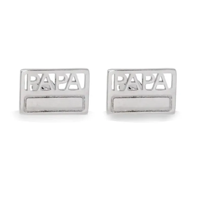 Gemelos Plata Ley 925m hombre 13 mm. mensaje  PAPÁ rodiados rectangul