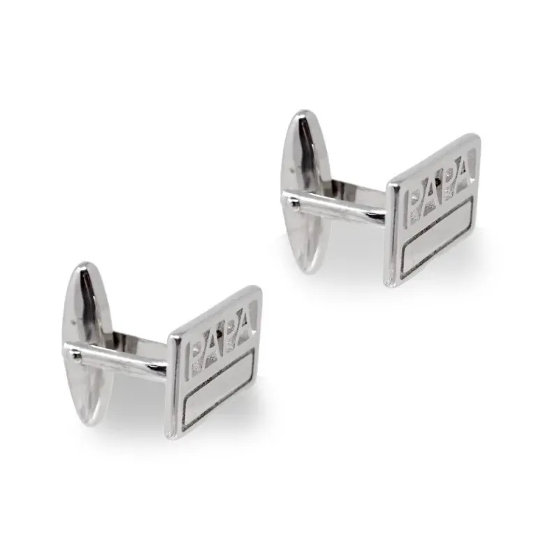 Gemelos Plata Ley 925m hombre 13 mm. mensaje  PAPÁ rodiados rectangul