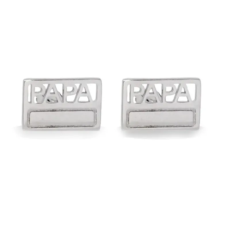 Gemelos Plata Ley 925m hombre 13 mm. mensaje  PAPÁ rodiados rectangul