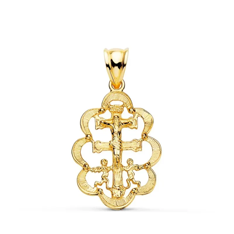 Cruz Caravaca Colgante Amuleto Oro 18k unisex 28 mm. cerco calado
