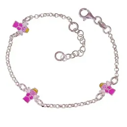 Pulsera Plata Ley 925m niña 16 cm. cadena rolo 2 mm. ángeles esmaltad