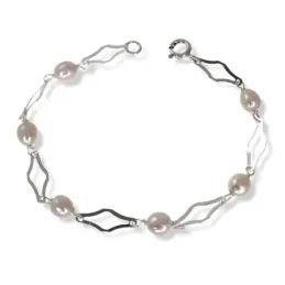 Pulsera Plata Ley 925m Primera Comunión 16 cm. perlas combinadas form