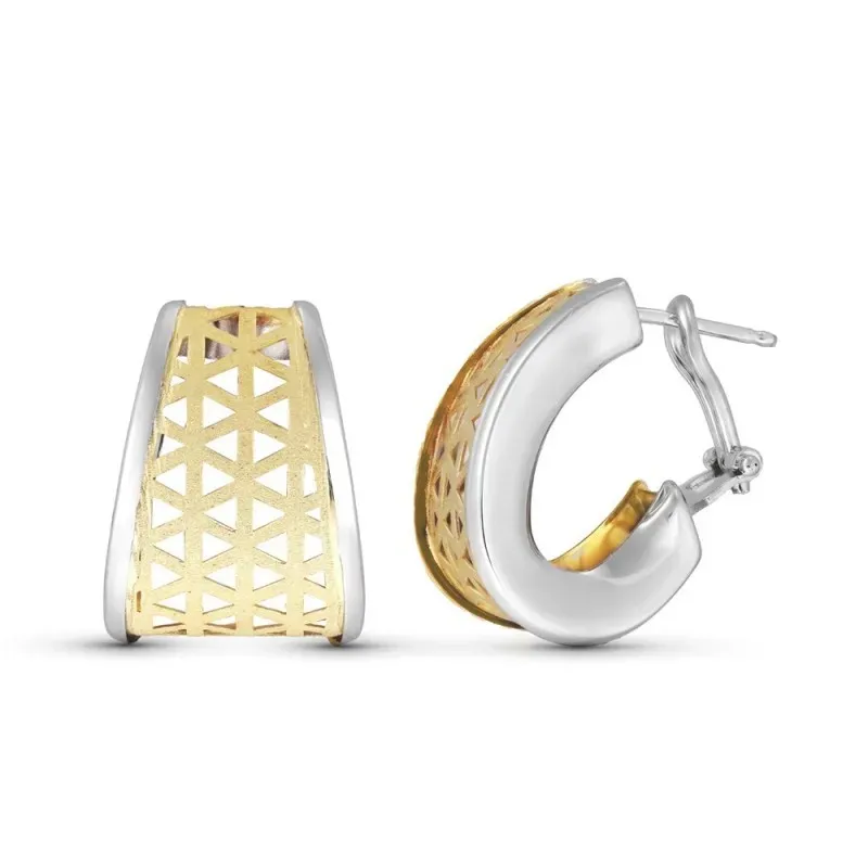 Pendientes Oro Bicolor 18k mujer 20 mm. triángulos calados lisos