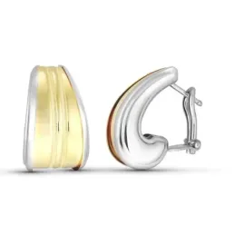 Pendientes Oro Bicolor 18k mujer 20 mm. lisos detalle dos líneas mate