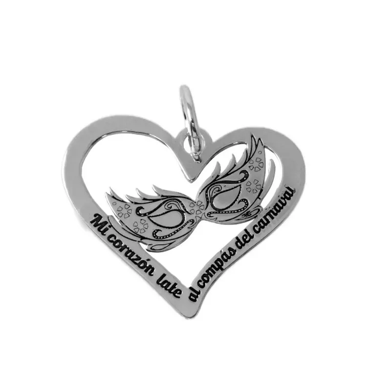 Máscara Carnaval Antifaz Colgante Plata Ley 925m unisex 25 mm. corazó