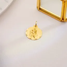 San Cristóbal Medalla Oro 18k unisex 22 mm. tallada borde