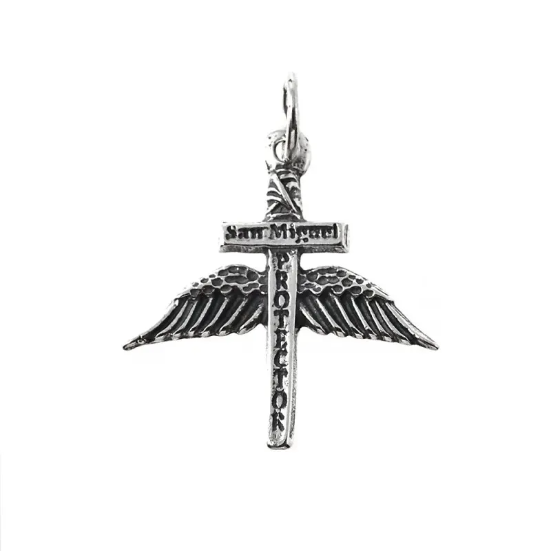 Espada Alas San Miguel Arcángel plata Ley 925m unisex 25 mm. colgante