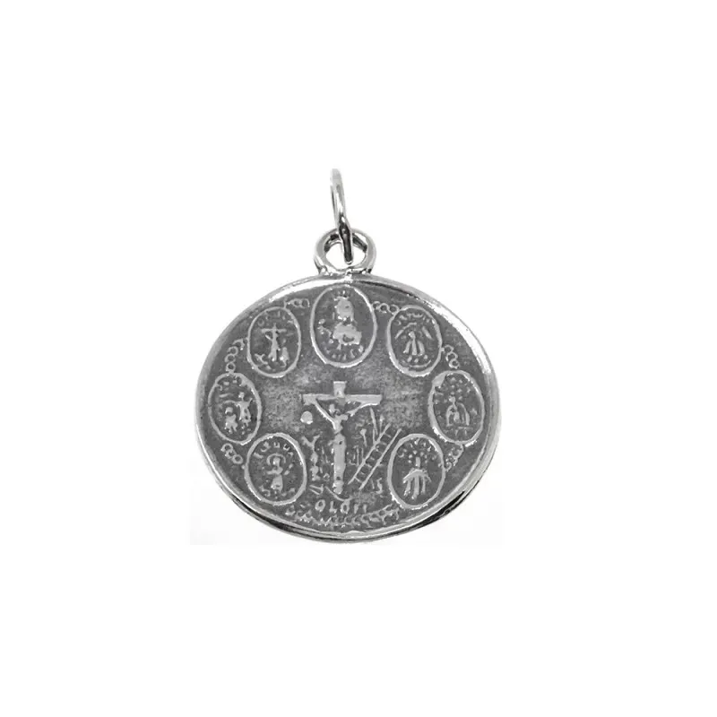 Siete Potencias Africanas colgante plata Ley 925m amuleto 25 mm. oxid