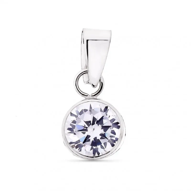 Colgante de Oro Blanco 9k chatón de 6 mm. con circonita