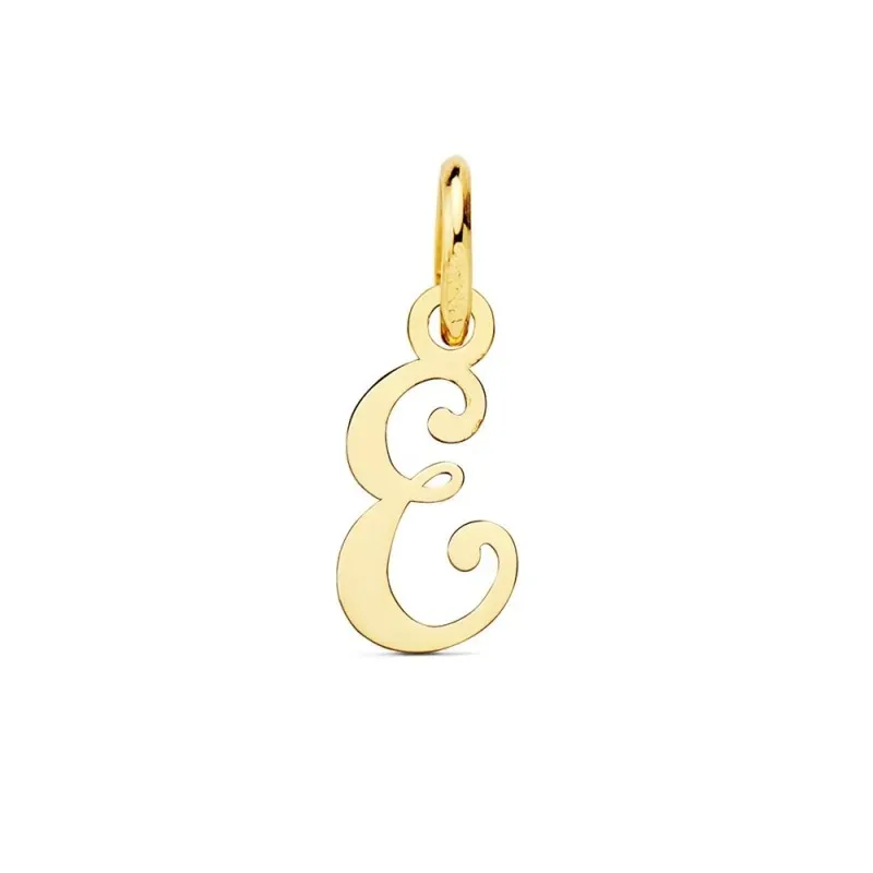 Colgante oro 18k letra inglesa E mayúscula 12mm. lisa calada