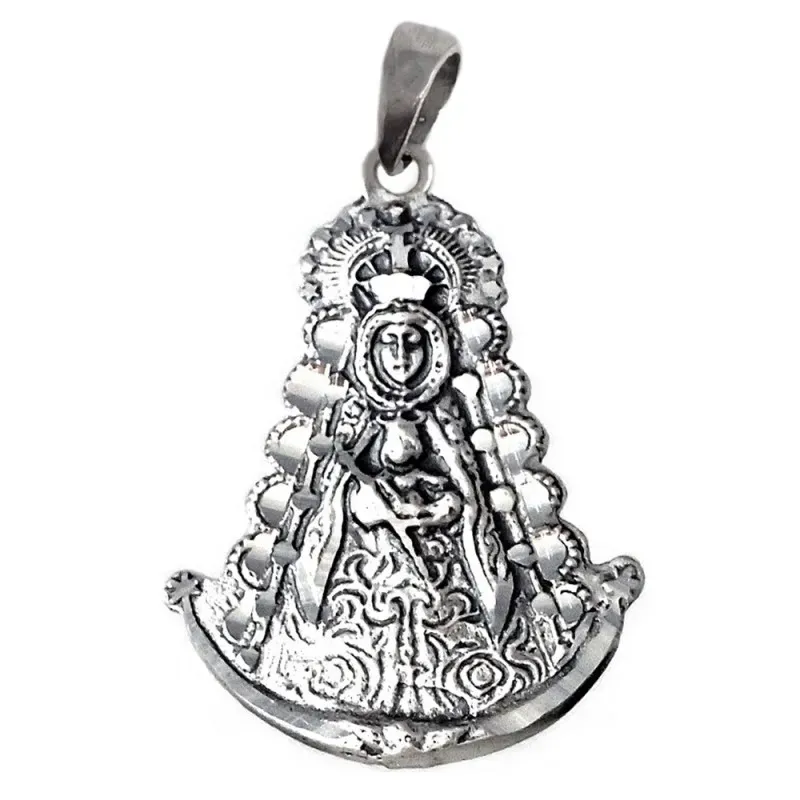 Colgante plata Ley 925m imagen Virgen del Rocío 38mm. maciza silueta