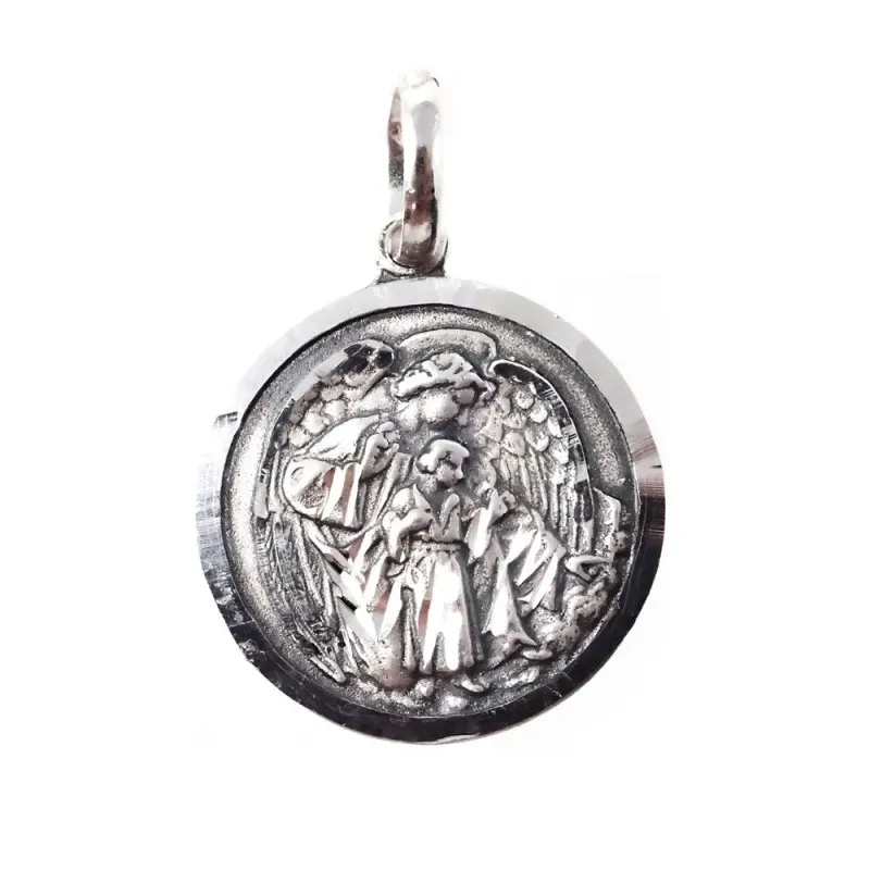 Ángel de la Guarda medalla plata Ley 925m maciza 19 mm. colgante bise