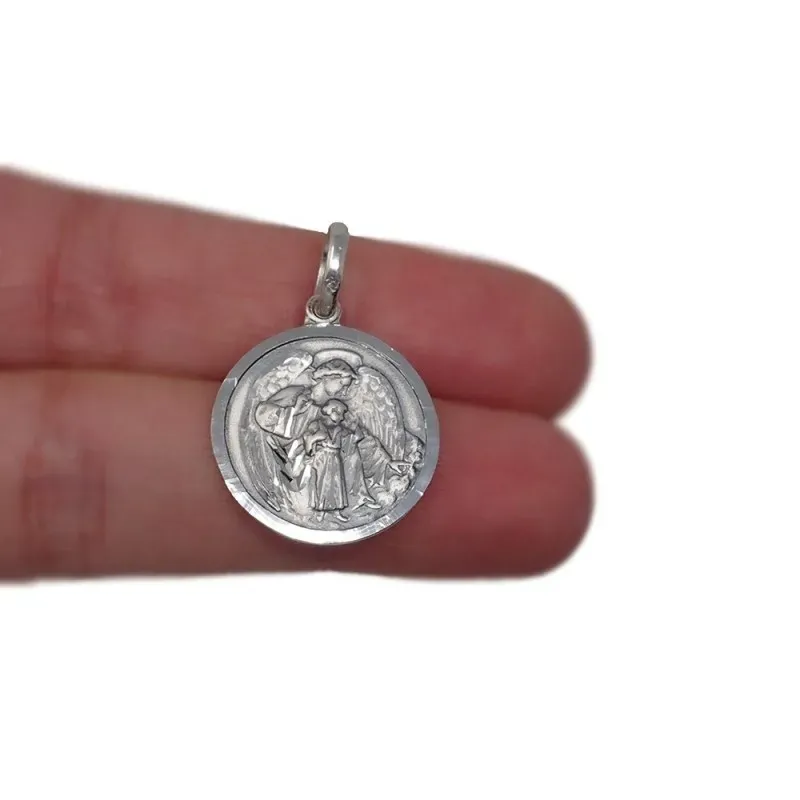 Ángel de la Guarda medalla plata Ley 925m maciza 19 mm. colgante bise