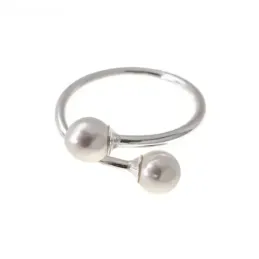 Sortija Plata Ley 925m mujer hilo casquilla dos perlas 6 mm.