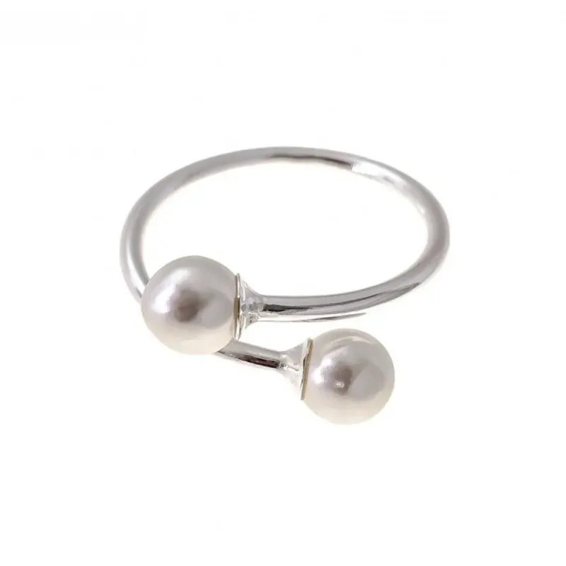 Sortija Plata Ley 925m mujer hilo casquilla dos perlas 6 mm.