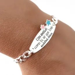 Pulsera plata Ley 925m mujer 18 cm. barbada 5 mm. chapa detalle estre