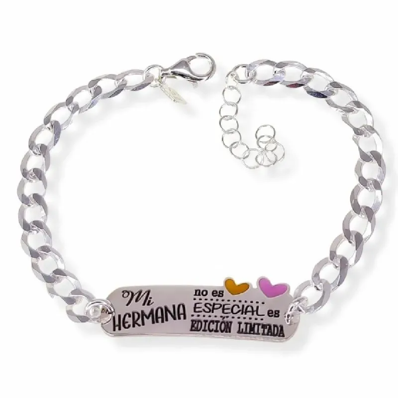 Pulsera plata Ley 925m mujer 18 cm. barbada 5 mm. chapa detalle coraz