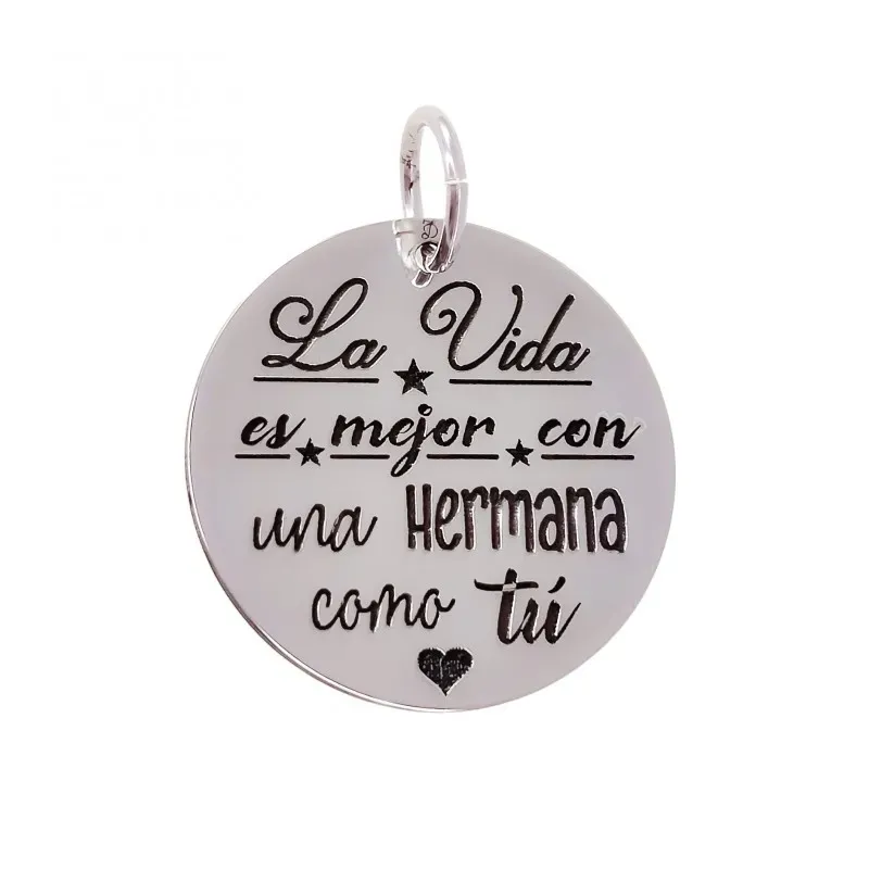 Colgante plata Ley 925m mujer 21 mm. disco mensaje LA VIDA ES MEJOR C