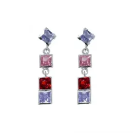 Pendientes largos plata Ley 925m mujer 2.5 cm. circonitas cuadradas c