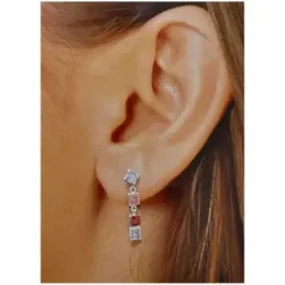 Pendientes largos plata Ley 925m mujer 2.5 cm. circonitas cuadradas c