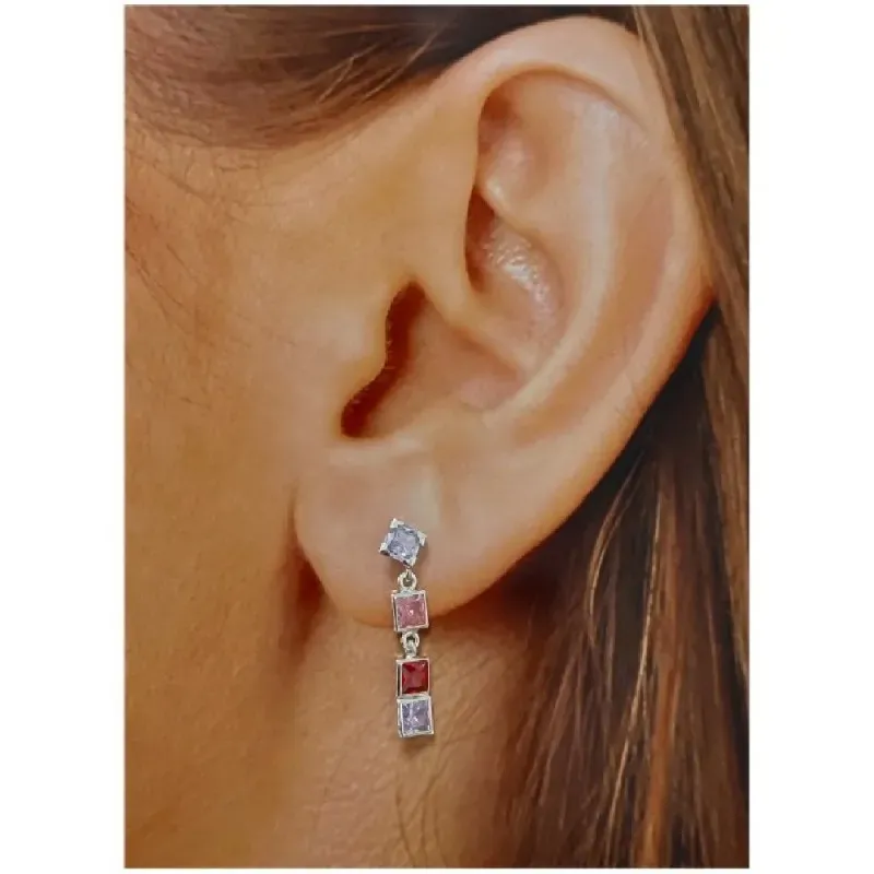 Pendientes largos plata Ley 925m mujer 2.5 cm. circonitas cuadradas c