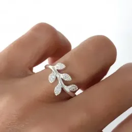 Sortija plata Ley 925m mujer lisa forma hojas cabeza