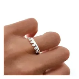 Sortija plata Ley 925m mujer circonitas redondas forma corona lisa