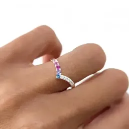 Sortija plata Ley 925m mujer cabeza forma pico circonitas combinadas
