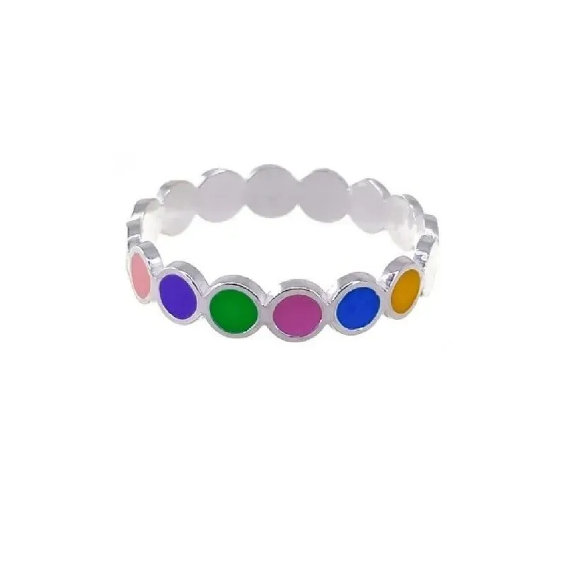 Sortija plata Ley 925m mujer círculos esmaltados colores combinados