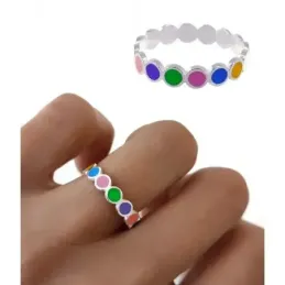 Sortija plata Ley 925m mujer círculos esmaltados colores combinados