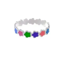 Sortija plata Ley 925m mujer flores esmaltados colores combinados