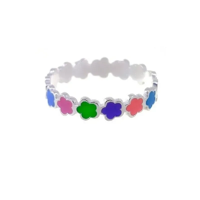 Sortija plata Ley 925m mujer flores esmaltados colores combinados