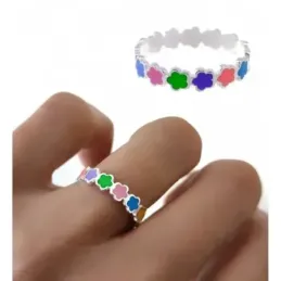 Sortija plata Ley 925m mujer flores esmaltados colores combinados