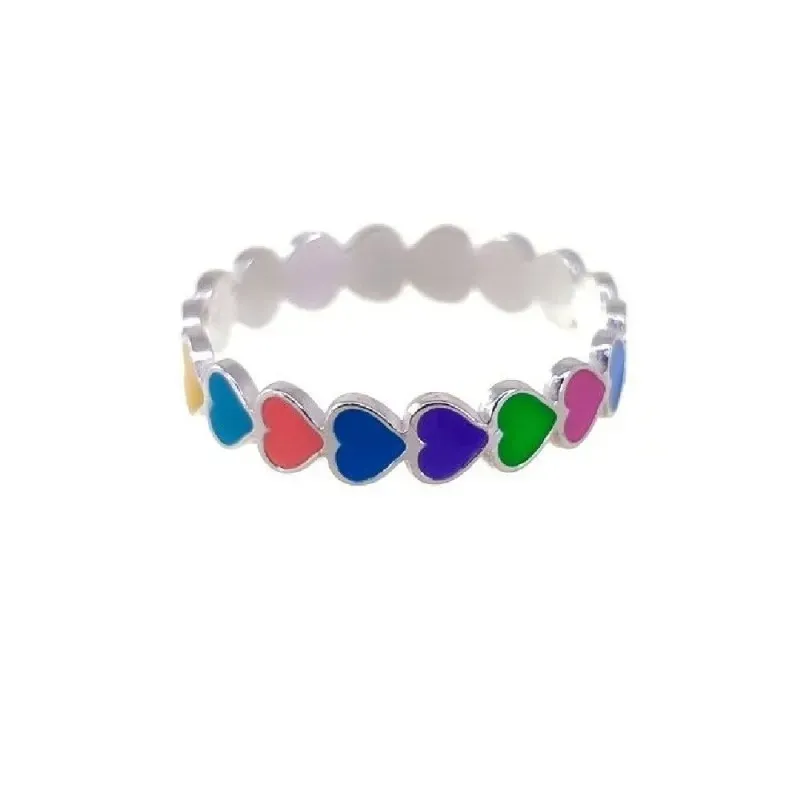 Sortija plata Ley 925m mujer corazones esmaltados colores combinados