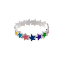 Sortija plata Ley 925m mujer estrellas esmaltadas colores combinados