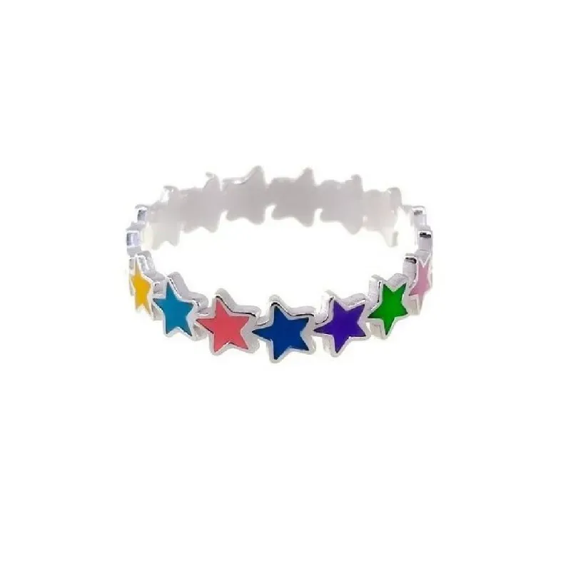 Sortija plata Ley 925m mujer estrellas esmaltadas colores combinados