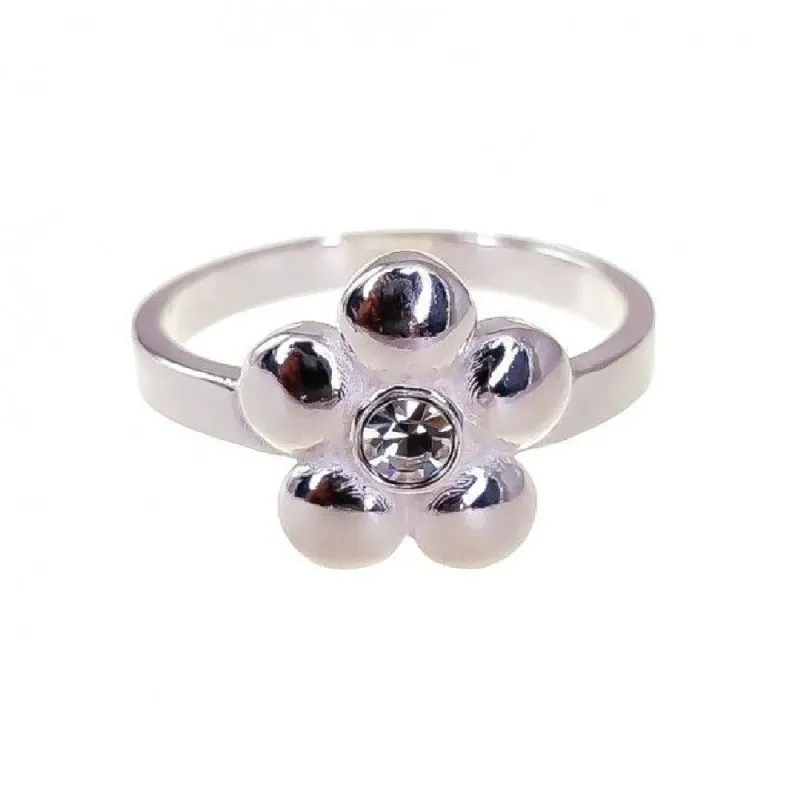 Sortija plata Ley 925m mujer cabeza forma flor lisa combinada circoni