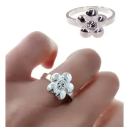Sortija plata Ley 925m mujer cabeza forma flor lisa combinada circoni