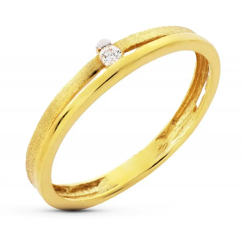 Sortija oro bicolor 18k mujer diamante centro combinada mate brillo