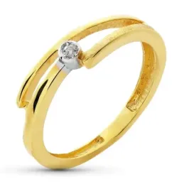 Sortija oro bicolor 18k mujer brillante centro cabeza cuerpo banda ca