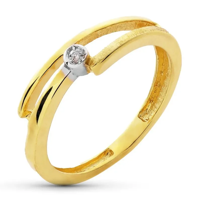 Sortija oro bicolor 18k mujer brillante centro cabeza cuerpo banda ca