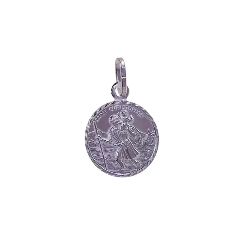 San Cristóbal medalla plata Ley 925m unisex 12 mm. detalle bisel