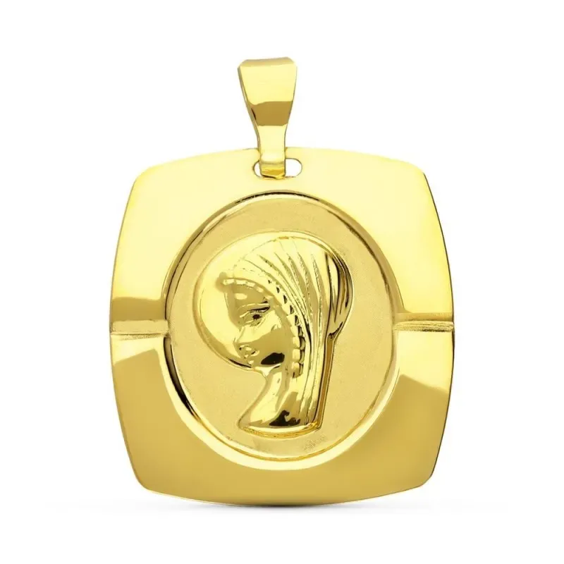 Virgen Niña medalla oro 18k colgante Primera Comunión 19 mm. lisa det