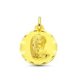 Virgen Niña medalla oro 18k Primera Comunión 22 mm. detalles tallados