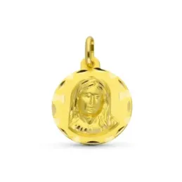 Virgen Niña medalla oro 18k Primera Comunión 18 mm. detalles tallados