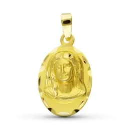 Virgen Niña medalla oro 18k Primera Comunión 23 mm. ovalada relieve d