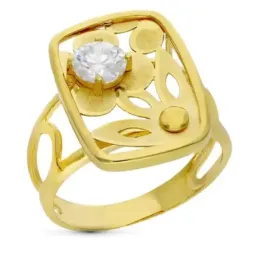 Sortija oro 18k mujer cabeza rectangular circonita combinada flores c