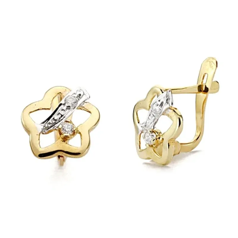 Pendientes oro bicolor 18k niña Primera Comunión 9 mm. flor calada ci
