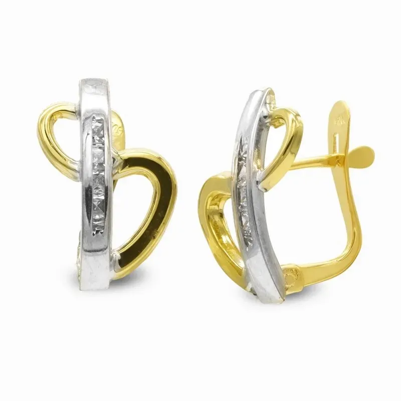 Pendientes oro bicolor 18k niña Primera Comunión 13 mm. barra vertica
