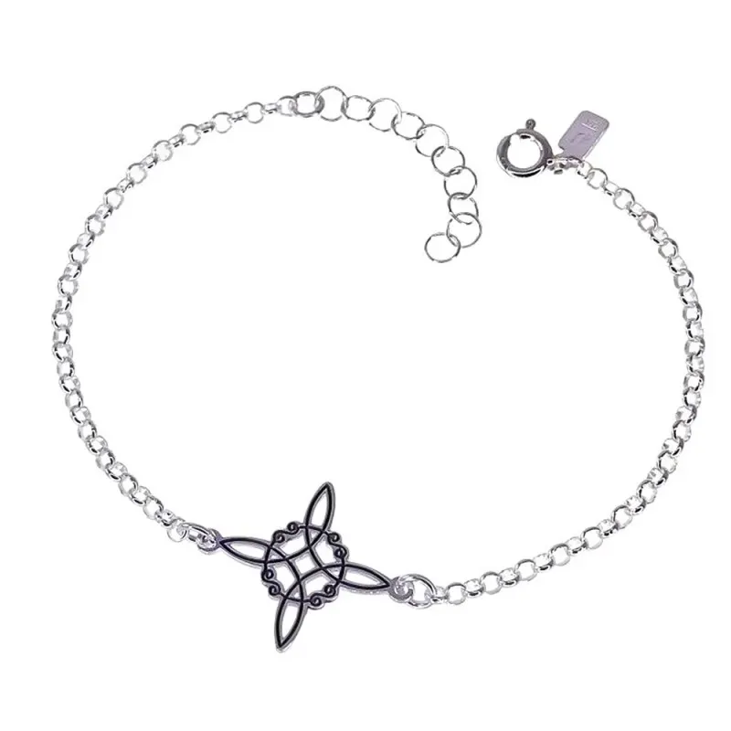 Nudo de Bruja Pulsera Plata Ley 925m mujer 17 cm. cadena rolo reasa a